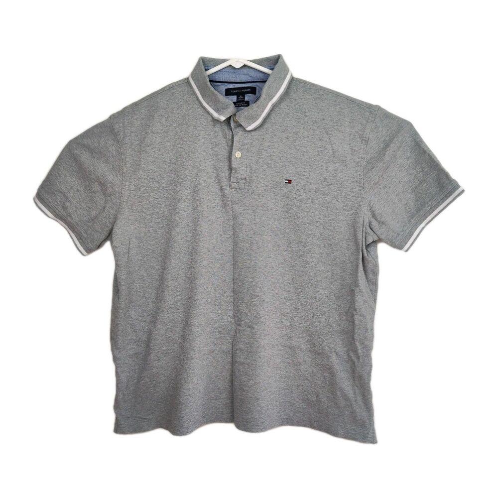 Tommy Hilfiger men's 1/4 button polo shirt,‎ XL, custom fit, gray, short sleeves